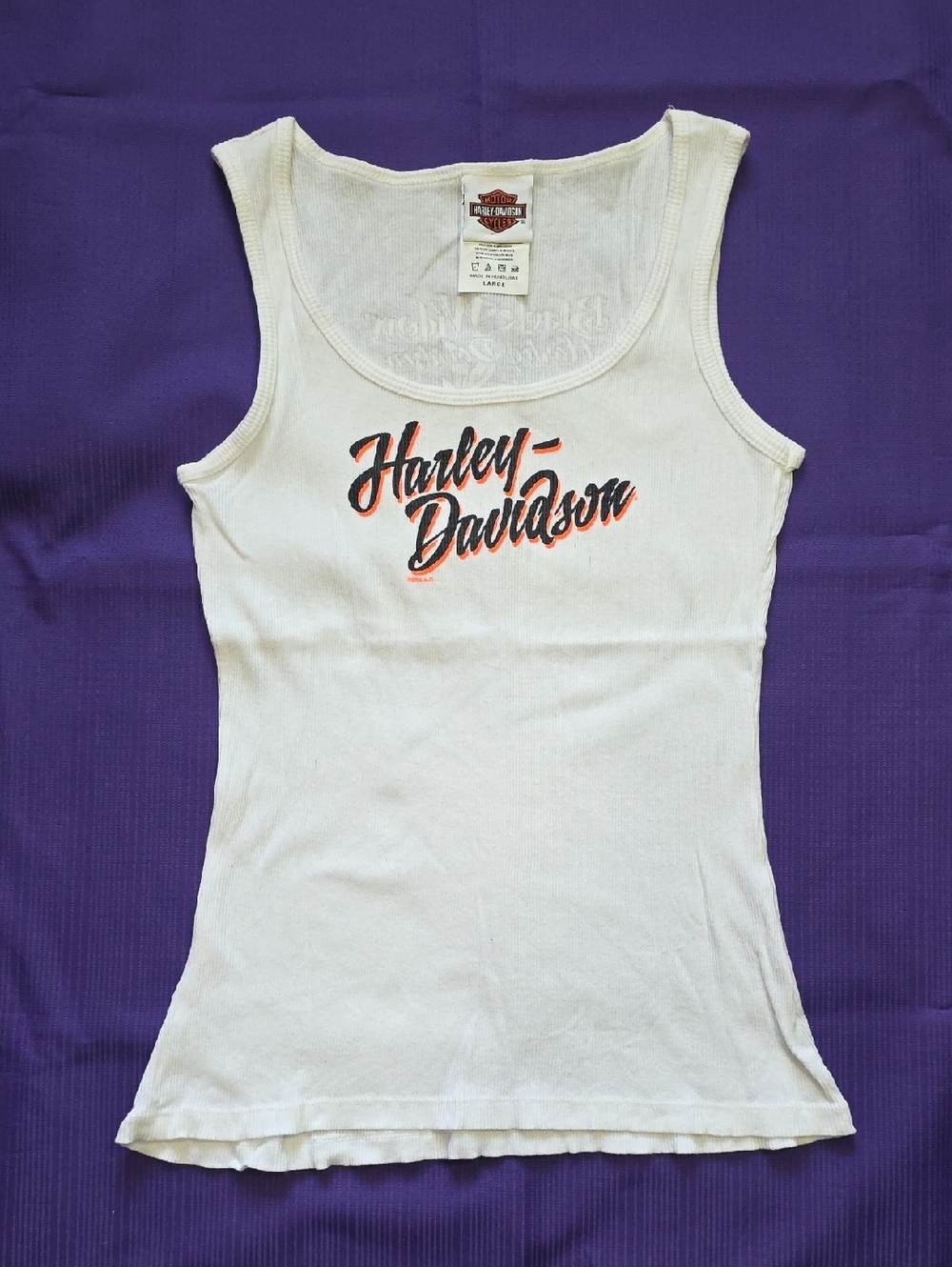 Harley-Davidson Women's White Tank with Black and Orange Script